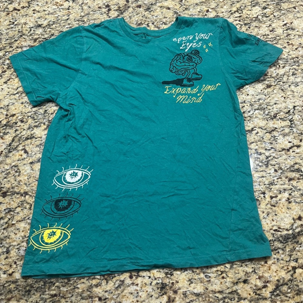 Brooklyn Cloth Mens Teal Graphic T-Shirt Expand Your‎ Mind Psychedelic Large